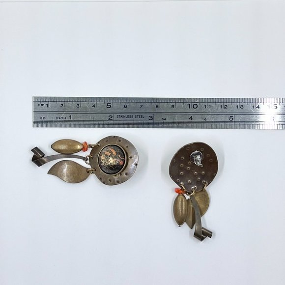 NWOT - Artisan BOHO Brass Tone Textured Metal Dangle Post Earrings - Picture 4 of 6